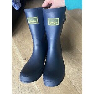 Joules Waterproof Mid Rain Boots Welly Navy Blue w/Yellow Womens Size 10